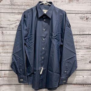 Pronto Uomo Mens Blue 80's 2 Ply Perfect Twill Button Up Dress Shirt ‎ | Size 17